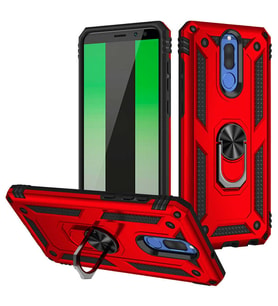 Huawei Mate 10 Lite Uyumlu Kılıf Standlı Manyetik Yüzüklü Military Magnetic Ring Polycarbonate and TPU Case (Kırmızı)