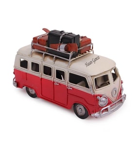 El Yapımı Dekoratif Kişiye Özel Nostaljik Camper Van Classic Vosvos Metal Araba  A-5434 (Kırmızı)