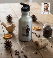 Kişiye Özel Karikatürlü Best Dad Ever Babaya Hediye Pipetli Matara Gri Babalar Günü Hediyesi
