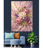 Pembe Beyaz Lotus Ve Şakayık Dekoratif Kanvas - Mdf Ahşap Tablo
