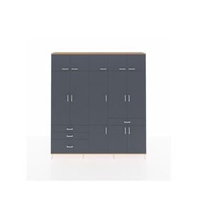 Arges Gardrop 8 Raflı 4 Çekmeceli 3 Askılı 220x30x243 Çam-Antrasit