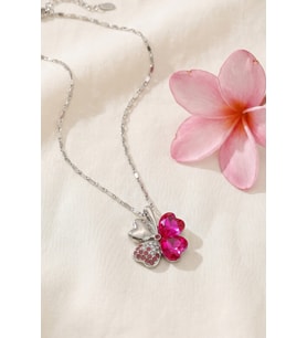 Valmont Accessories Pembe Taşlı Dört Yapraklı Yonca Kadın Kolye Silver Kaplama Kristal Taşlı 45 cm