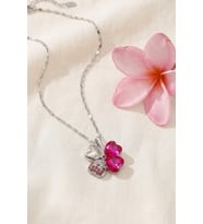 Valmont Accessories Pembe Taşlı Dört Yapraklı Yonca Kadın Kolye Silver Kaplama Kristal Taşlı 45 cm