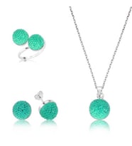 Gümüş Yeşil Kristal Taşlı Bayan Set