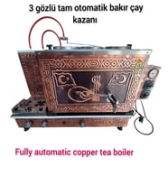 3 Gözlü Bakır Çay Ocağı özel Çift Bayraklı ve Osmanlı Tuğra modelli Bakır Çay Kazanı Elektrik + Tüplü Çay Semaveri