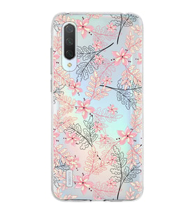 Xiaomi Mi 9 Lite Uyumlu Kapak Floral Kırmızı Tasarımlı Şeffaf Silikon Kılıf