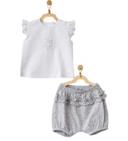 Andywawa Kız Bebek Tavşan Desenli Alt Üst Gri Takım AC21632R
