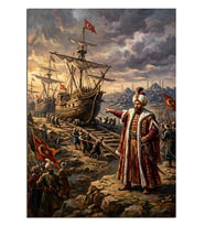 Tersanede Gemileri Denetleyen Fatih Sultan Dekoratif Kanvas - Mdf Ahşap Tablo