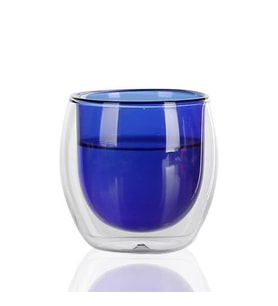 Renkli Çift Cidarlı Borosilikat Cam Kupa 250 Ml (Mavi)