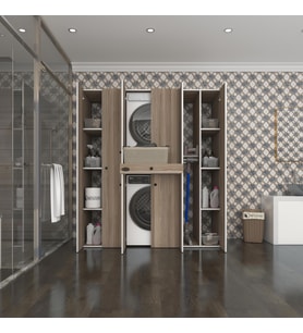 Kenzlife çamaşır-kurutma makinesi dolabı nazzam crd 187*170*60 çekmeceli raflı banyo (Beyaz)