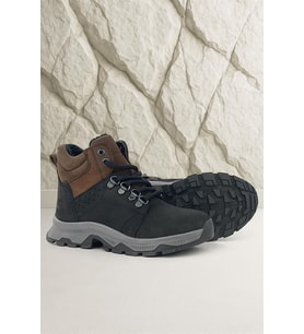 Rakerplus Hakiki Deri Siyah Kahverengi Fermuarlı Trekking Çocuk Bot
