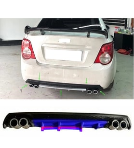 Chevrolet Aveo Sedan Mavi Difüzör Çiftli Yuvarlak Egzoz Görünümlü D Tip Difizör 2012 - 2016