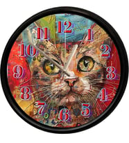 Renkli Sanatsal Kedi Portresi Dekoratif Duvar Saati 28 Cm Sessiz Mekanizma