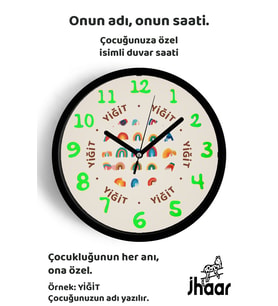 İsme Özel Renkli Gökkuşağı Çocuk Odası Duvar Saati Orta Boy 30 cm Siyah Camlı Sessiz