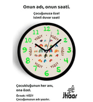 İsme Özel Renkli Gökkuşağı Çocuk Odası Duvar Saati Orta Boy 30 cm Siyah Camlı Sessiz