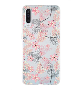Samsung Galaxy A50s Uyumlu Kapak Floral Kırmızı Tasarımlı Şeffaf Silikon Kılıf