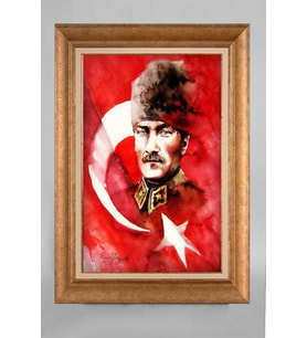Altın Varaklı Paspartulu Çerçeveli Atatürk Tablo nt988