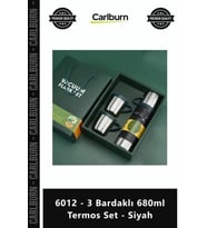 Özel Üretim Çelik Vakumlu Isı Yalıtımlı Sızdırmaz Modern 6012 3 Bardaklı 680ml Termos Set Siyah