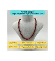 SERTİFİKALI Kırmızı Jasper  Doğal Taş 6mm Makrome Kolye 45cm- 55cm Ayarlanabilir Ölçü