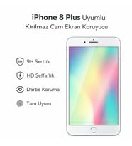 iPhone 8 Plus Uyumlu Kırılmaz Cam Ekran Koruyucu 9H Temperli Cam HD Şeffaf (Beyaz)