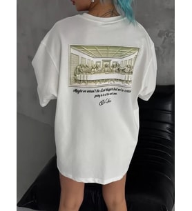 Unisex Baskılı Oversize T-Shirt - Beyaz