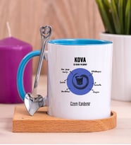 Kişiye Özel Kova Burcuna Hediye Ahşap Altlıklı Mavi Kupa Bardak