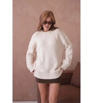 Kadın Bisiklet Yaka Yumuşak Dokulu Oversize Triko Kazak 3032 (Taş)