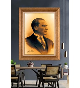 Altın Varaklı Çerçeveli Paspartulu Atatürk Tablo nh491 (Gold)