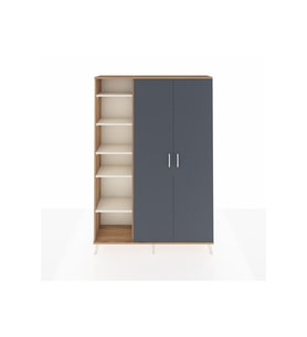 Arges Dolap 7 Raflı 2 Kapaklı Tek Askılı 132x30x195 Çam-Antrasit/Aytaşı