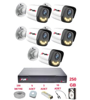 FURY 5 Kameralı 4 Warm Led Gece Renkli Görüş-Cepten İzle-Su Geçirmez Güvenlik Kamerası Seti 250GB