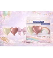 4’lü Pastel Balon Seti Kalp Fiyonk Gökkuşağı – Baby Shower & Doğum Günü