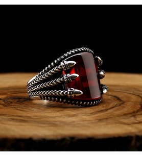 Garnet Kırmızı Zirkon Taşlı 925 Ayar Gümüş Yüzük