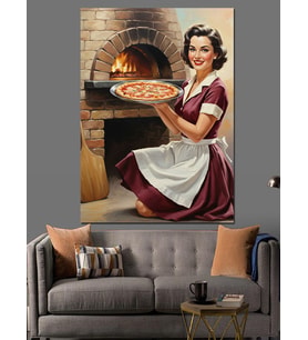 Fırıncı Kadın Pizza Yapıyor Dekoratif Kanvas - Mdf Ahşap Tablo
