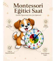 Sevimli Köpek Montessori Çocuk Odası Eğitici Ahşap Duvar Saati - Sessiz Mekanizma, Şık Tasarım Saat