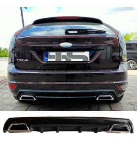 Ford Focus 2 HB Difüzör Arka Tampon Eki 2 Egzoz Çıkışlı Siyah Lüx Tip
