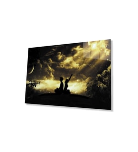 Yıldızlı Gecede İnsan Manzarası Cam Tablo 4mm Dayanıklı Temperli Cam Human Landscape In The Starry (Çok Renkli)