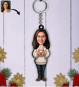 BK Gift Kişiye Özel Kadın Yılbaşı Karikatürlü Ahşap Anahtarlık -12, Yeni Yıl Hediyesi, Yılbaşı Hediyesi