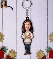 BK Gift Kişiye Özel Kadın Yılbaşı Karikatürlü Ahşap Anahtarlık -12, Yeni Yıl Hediyesi, Yılbaşı Hediyesi