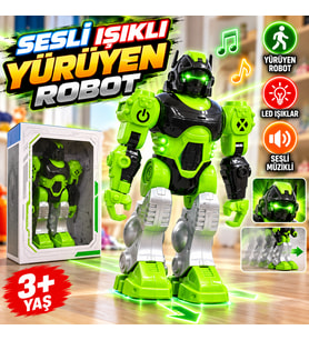 Sesli ve Işıklı Yürüyen Robot Oyuncak – Hareketli, Müzikli, LED Işıklı