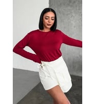 Rahat Ve Şık Uzun Kollu Bisiklet Yaka Likralı Viskon Penye Body Bordo