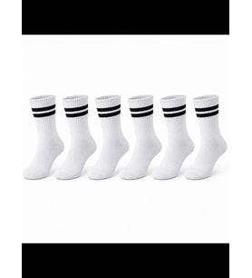 Wak Unisex Beyaz Çorap Siyah Çizgili 6'lı Set Uzun Soket Günlük Spor Kolej Stil Rahat Kadın Erkek Çorabı