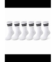 Wak Unisex Beyaz Çorap Siyah Çizgili 6'lı Set Uzun Soket Günlük Spor Kolej Stil Rahat Kadın Erkek Çorabı