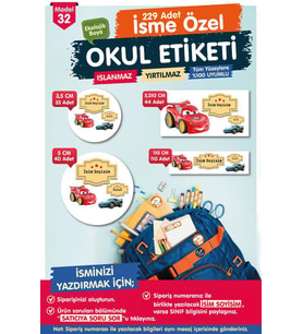 Okul Etiketi Şimşek Mcqueen Kalem Defter Etiketi Özel İsim Yazılabilen Etiket Seti - İsim Etiketi-T561-OE32