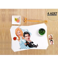 BK Gift Kişiye Özel Evleniyoruz Karikatürlü 4 Adet Amerikan Servis Seti-2 (Beyaz)