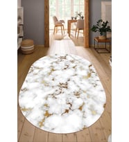 Dijital Baskılı Kaymaz Taban Yıkanabilir Oval Salon Halısı Mutfak Halısı Yolluk NDO-HT-798 (Beyaz)