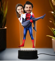 Doğum Günü Hediyesi,Sevgiliye Hediye, Kişiye Özel Fotoğraflı Örümcek Adam Çift Karikatür 3D Led Lamba (Beyaz)