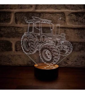 Traktör Figürlü Dekoratif Hediye Led Masa Lambası 7 Işık Rengi Ahşap Taban (Karışık)