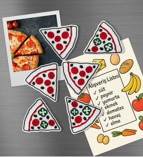 Dumanicus Pizza Dilimleri Buzdolabı Magneti, Dolap Süsü 6'lı Paket