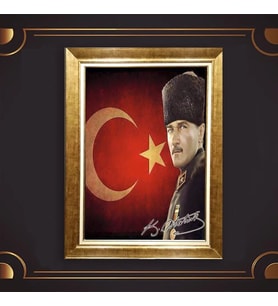 Özel Seri Paspartulu Çerçeveli Atatürk Tablo l779 (Gold)