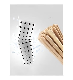 Karton Bardak 6.5 Oz 200 Adet Tahta Karıştırıcı Hediye (Beyaz-İndigo)
